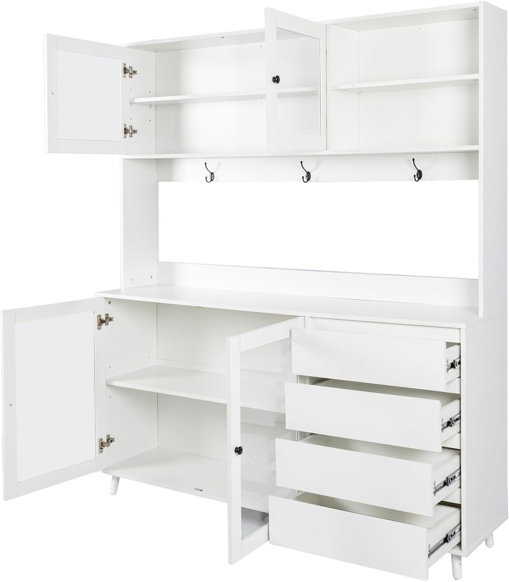 ZeHuoGe 63" W Large Kitchen Hutch Cabinet, Freestanding Pantry Cabinets ...