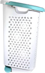 Heavy-Duty Plastic Wheeled Rolling Laundry Basket with Pop-Up Wide Handle, Ventilated Design, Easy to Clean, Spacious 70.52 Liters (2 Bushel), Large Capacity for Families, Dormitories, Laundry Rooms