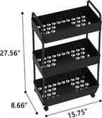 3-Tier Storage Cart，Shelf Organizer Mobile Shelving ，Utility Rolling Cart，Multifunction Movable Storage Organizer with Lockable Wheels,Black