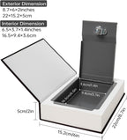 Leather Book Safe (Size 8.7"×6"×2") Real Paper Secret for Jewelry, Money and Cash, Diversion Book Safe,Hollow with Hidden,Key Lock (M, Black-Key)