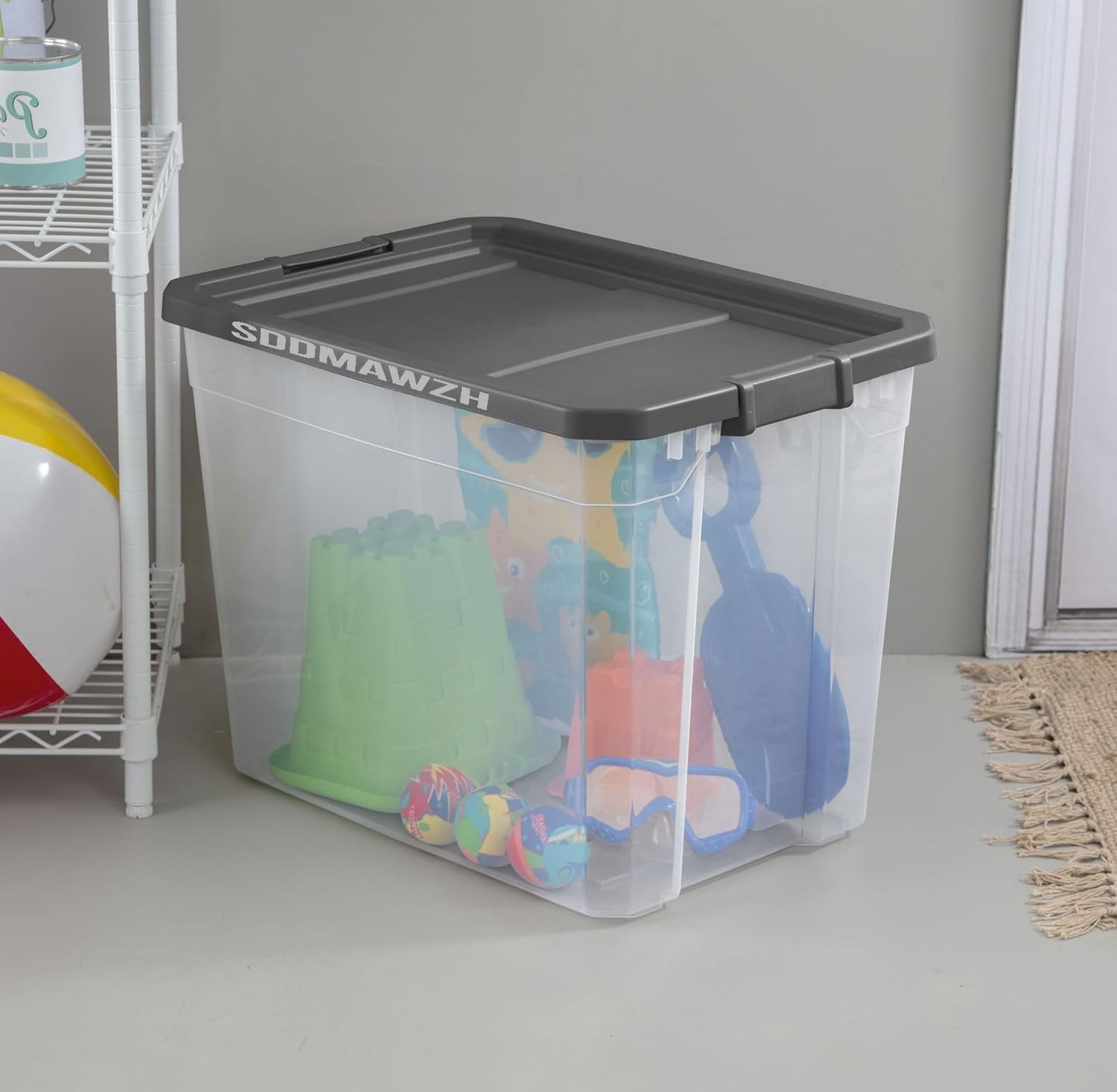 108-Quart Clear Plastic Stackable Storage Tote with Latching Lid, Textured Grip, Flat Grey Lid,Heavy Duty Stackable Storage Bins, – Closet, Bathroom, Office Organizer