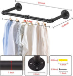 Wall Mounted Clothes Rack - 54"Industrial Pipe Clothing Garment Rack, Space - Saving Heavy Duty Detachable Black Iron Clothes Hanger Pole, Multi-Purpose Hanging Rod for Closet Storage, 2 Base