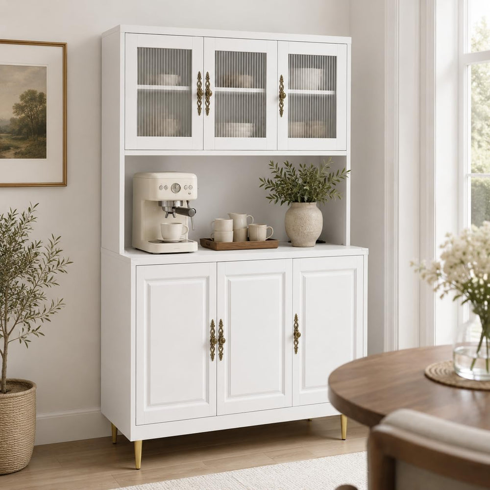 AUN Metal Pantry Cabinet with Charging Station - 68" Multi-Scene Storage...