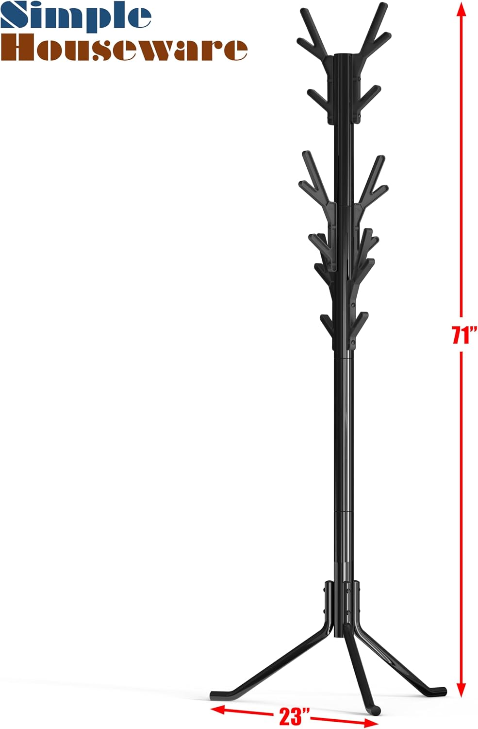 Simple Houseware Standing Coat and Hat Hanger Organizer Tree Shaped Rack for Entryway, Bedroom, and Hallway, 18 Hooks, Black