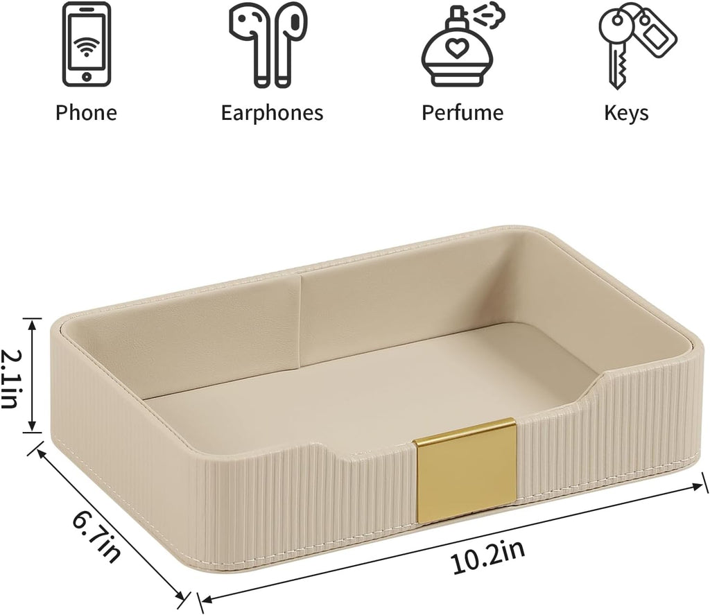 Valet Tray Organizer Keay Bowl Catchall Tray Nightstand Organizer | PU Leather, Brass Accents Block, Soft Lining, Larger Size, Waterproof And Stain-Resistant