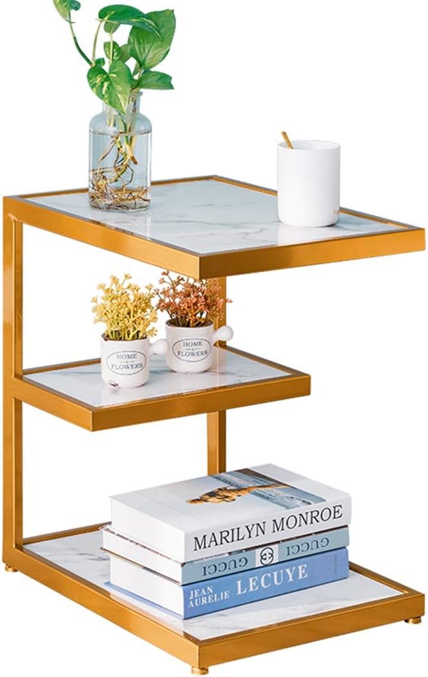 Telephone Table, Sofa Side Table Marble Tabletop + Wrought Iron Coffee Table ...