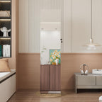 Montary 360° Rotating Jewelry Cabinet with Full-Length Mirror - Freestanding Jewelry Armoire with Lockable Storage, Built-In Lighted Mirror & Back Display Shelves,Brown