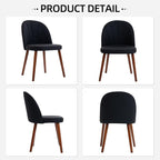 Fabric Dining Chairs Set of 4, Upholstered Mid Century Modern Dining Chairs, Armless Accent Chair with Walnut Wood Legs for Kitchen, Living Room, Dining Room, Black