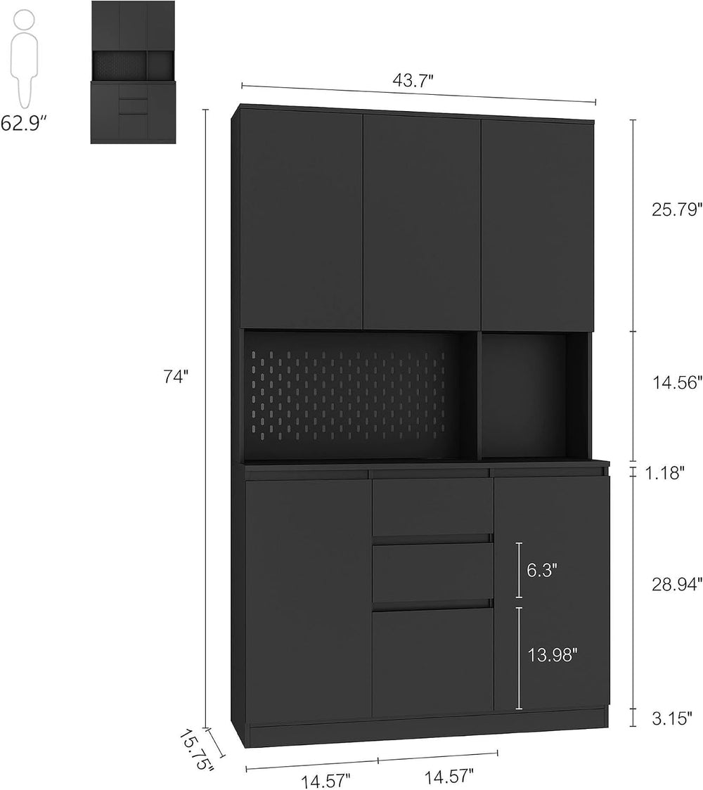 74"Kitchen Pantry Cabinet with Charging Station,Freestanding Buffet Cupb...