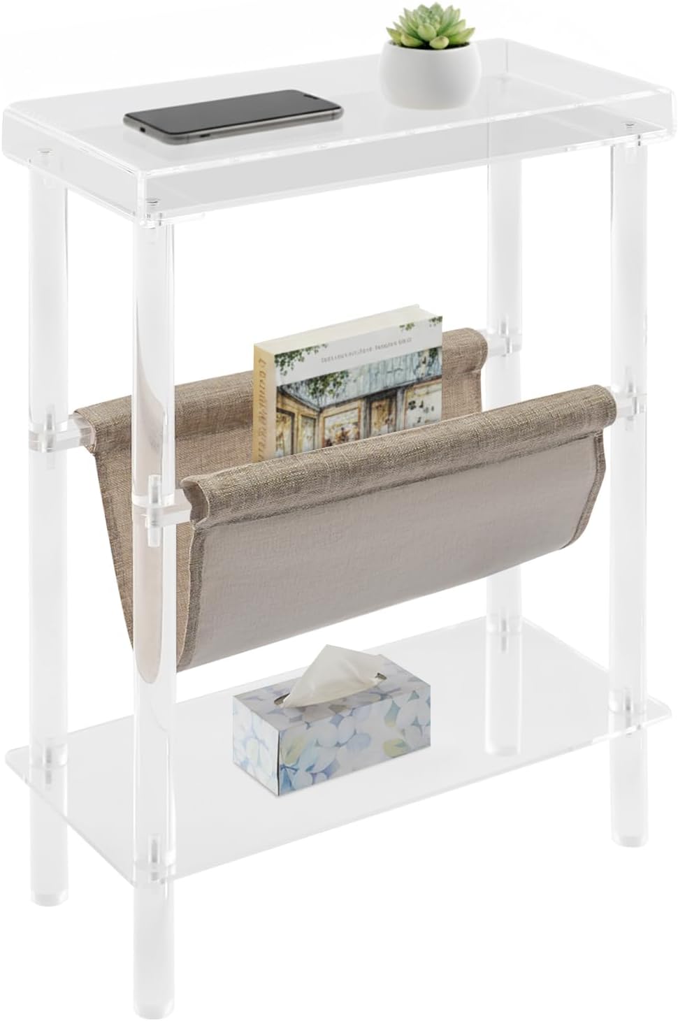 Acrylic Narrow Side Table for Small Spaces, 7" W×23.9" H x 15.7&quo...