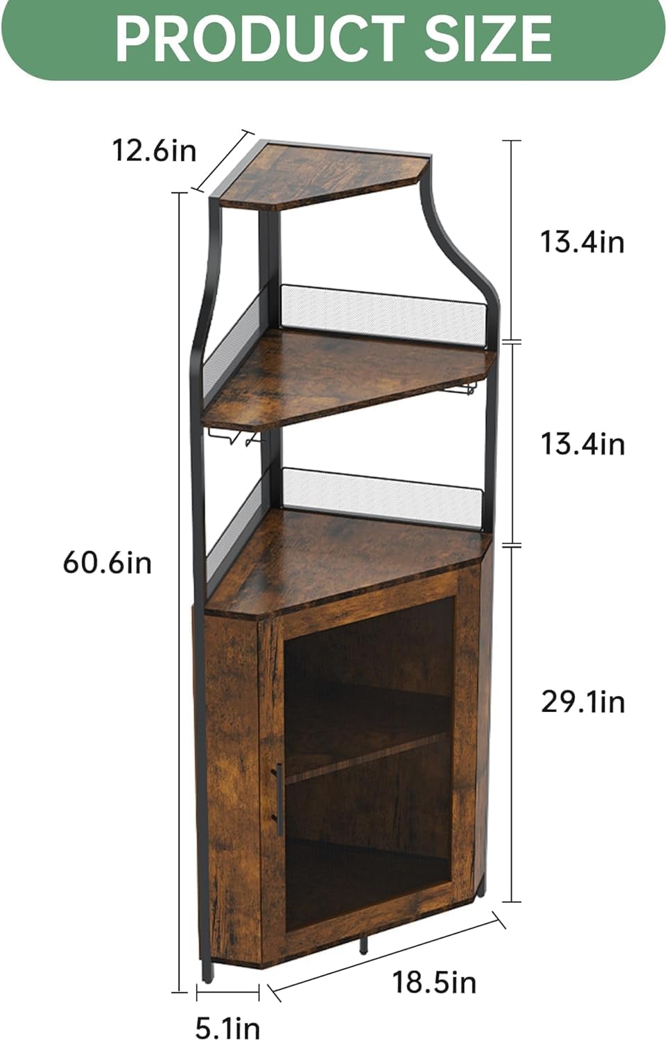 Garvee 68-Inch Corner Bar Cabinet with LED Lights and Outlet, Freestanding Wi...