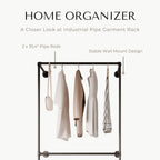 Industrial Pipe Clothing Rack, Heavy Duty Wall Mounted Clothes Rack,Retail Display Hanging Garment Rod for Laundry Room, Closet Storage - 14.6x37.4x82.7 Inches, Model K01