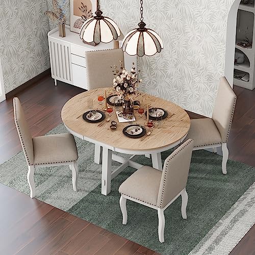 Harper & Bright Designs TREXM 5-Piece Farmhouse Dining Table Set Wood Rou...