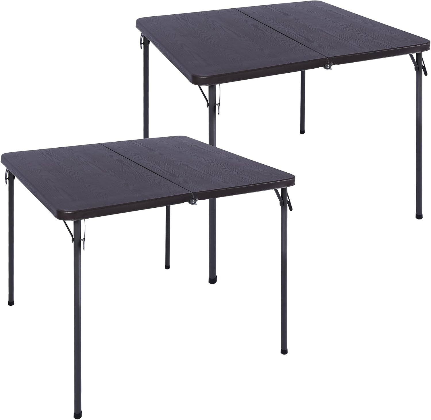 REDCAMP 2PCS 34" Square Folding Card Table with Resin Top | Portable Fold in Half Small Card Tables with Collapsible Legs for Adults Indoor Outdoor Use, Brown