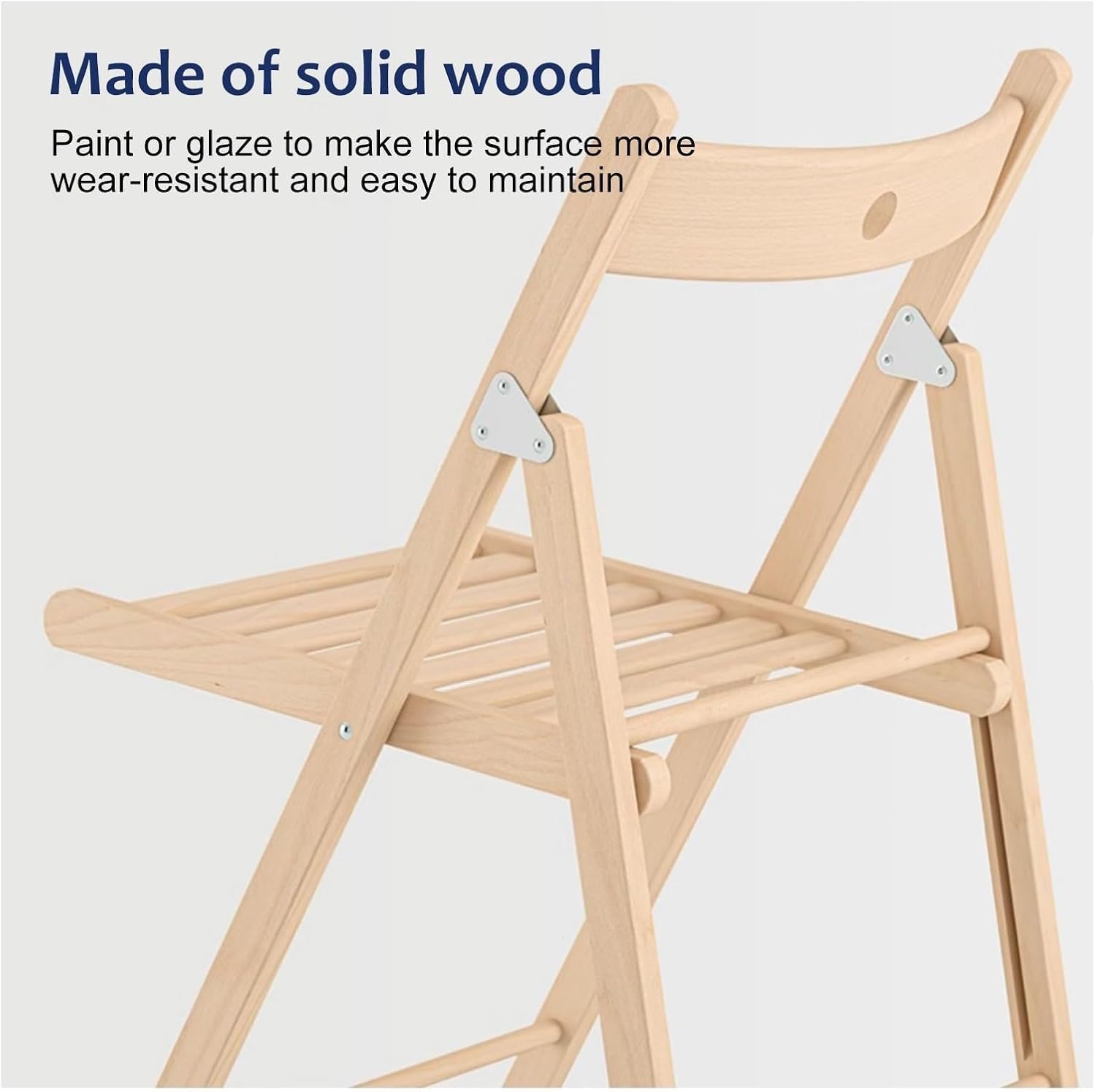Home Wooden Folding Chairs, Foldable Wood Kitchen Solid Wood Frame, Max Load 242 Lbs, No Assembly Easy(White)