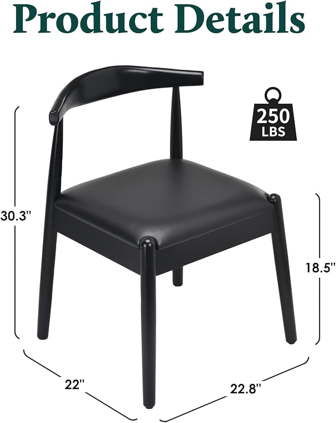 Farini Mid Century Modern Dining Chairs Set of 4, Solid Wood Frame Kitchen Chairs with PU Leather Upholstered Seat for Dining Room & Breakfast Nook,Black-Black