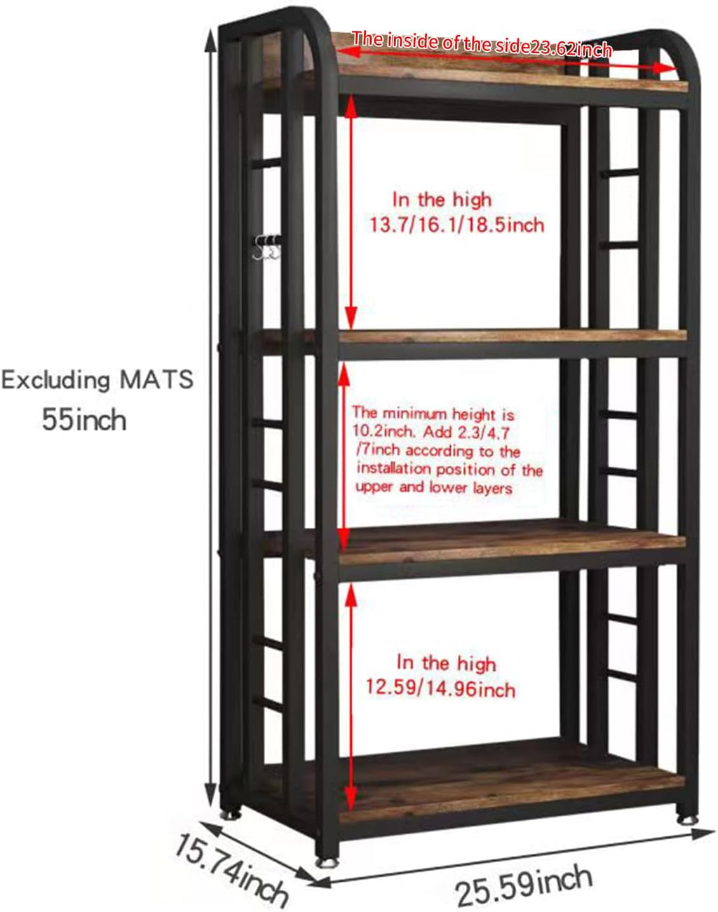 Microwave Oven Stand with Storage 4 Tiers, Free Standing Microwave Oven Stand Coffee Bar Adjustable Kitchen Shelves Kitchen Storage Shelf Rack Bakers Racks for Kitchens(Brown)
