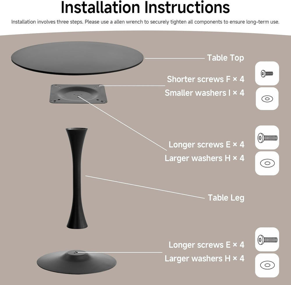 23.6" Small Round Dining Table for 2 4, [Sturdy Metal Tulip Base] Black ...