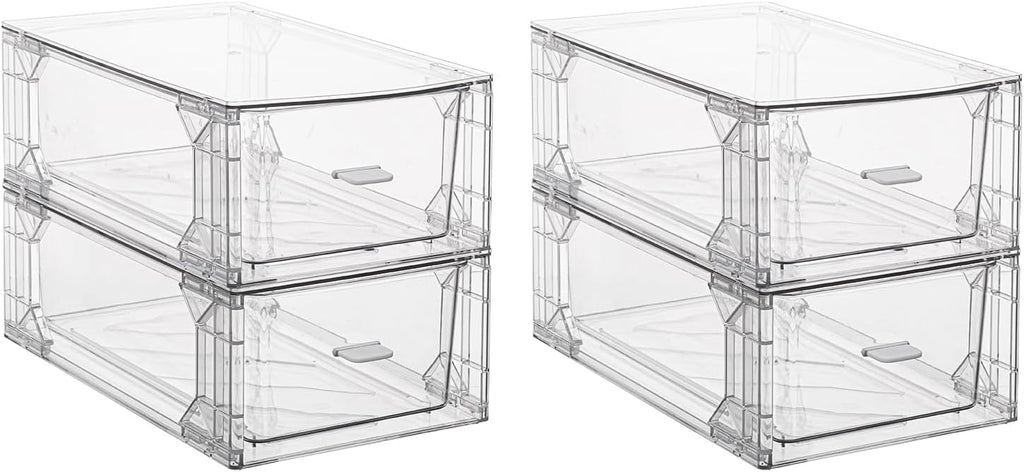 Stackable Pull-Out Storage Drawers，Easily Clean for Craft, and Toy Organization，Plastic Clear Organizer Bins with Handles for Kitchen Undersink，Cabinet，Fridge，Closet，Pantry，Office，Bathroom