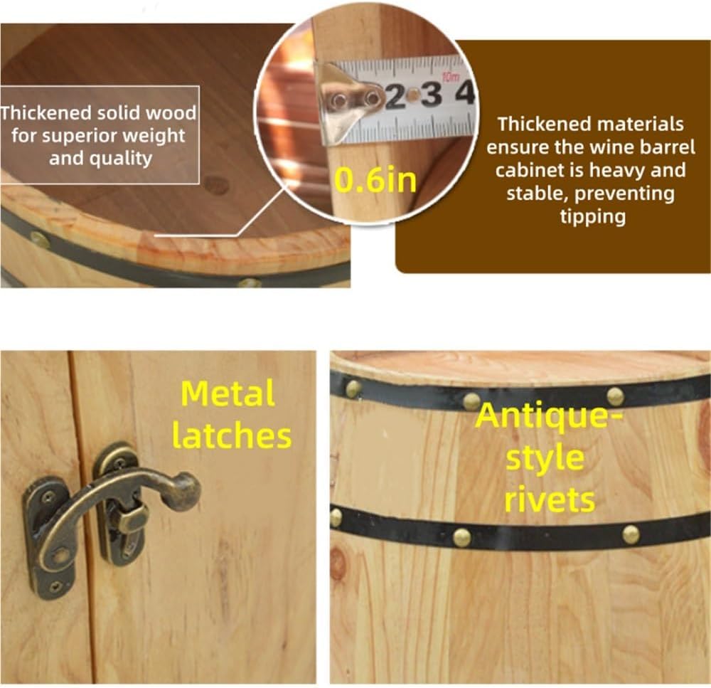 Wooden Whiskey Barrel Table, Wine Cabinet with Storage, Whiskey and Wine Barr...