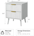 CARPETNAL Fluted Nightstand Set of 2, White Bedside Table with 2 Drawers and Gold Handles, Wood End Table Mid Century Night Stands for Bedroom Living Room