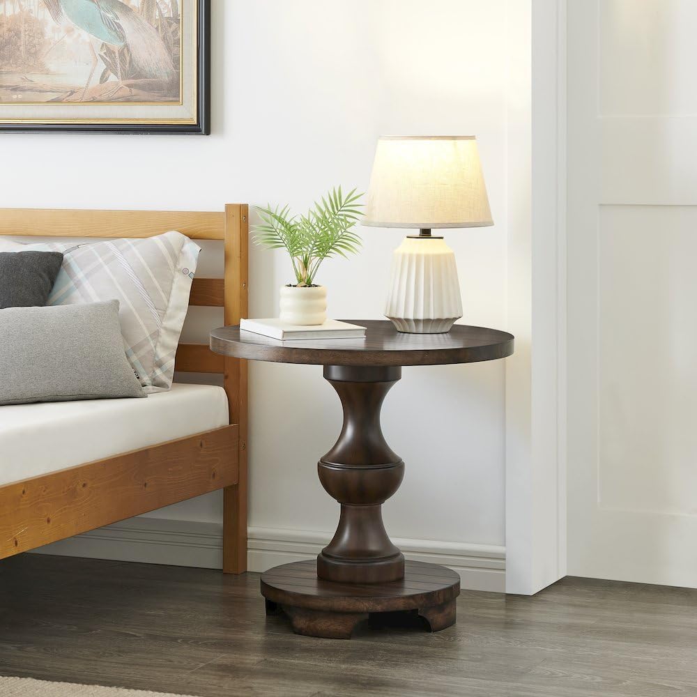 Roundhill Furniture Caesar Traditional Round Pedestal End Table, Espresso