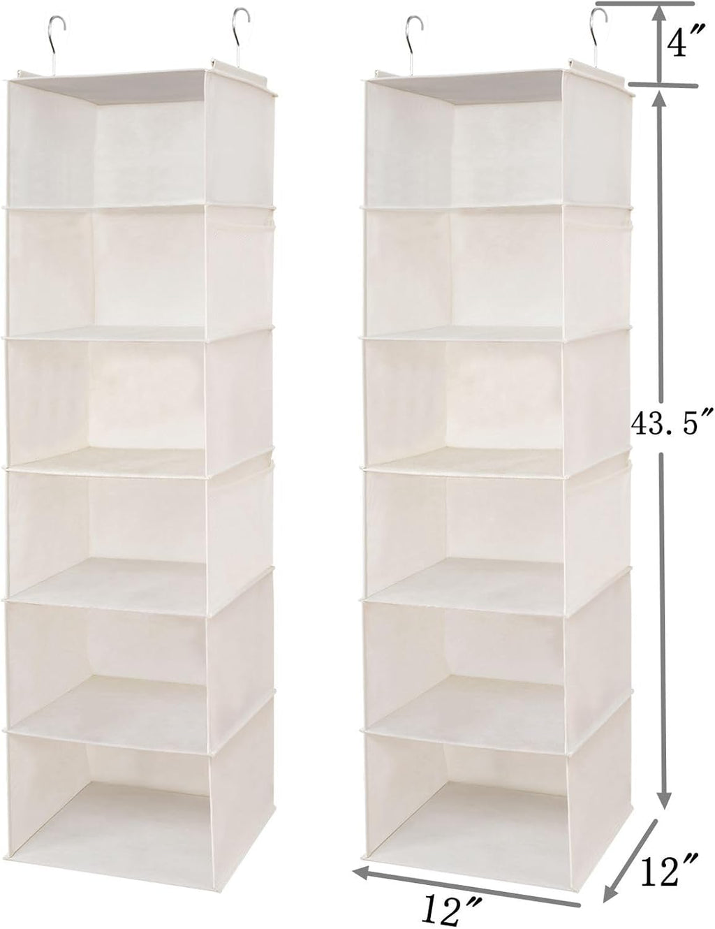 6 Shelves Hanging Closet Organizer, 2 Pack Hanging Storage with 4 Side Pockets for Clothes Shoes, 43.5"x12"x12"(Beige)