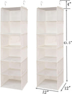 6 Shelves Hanging Closet Organizer, 2 Pack Hanging Storage with 4 Side Pockets for Clothes Shoes, 43.5"x12"x12"(Beige)