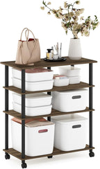 Furinno Helena 4-Tier Multifunction Rolling Open Shelves Storage Cart Organizer, Columbia Walnut/Black