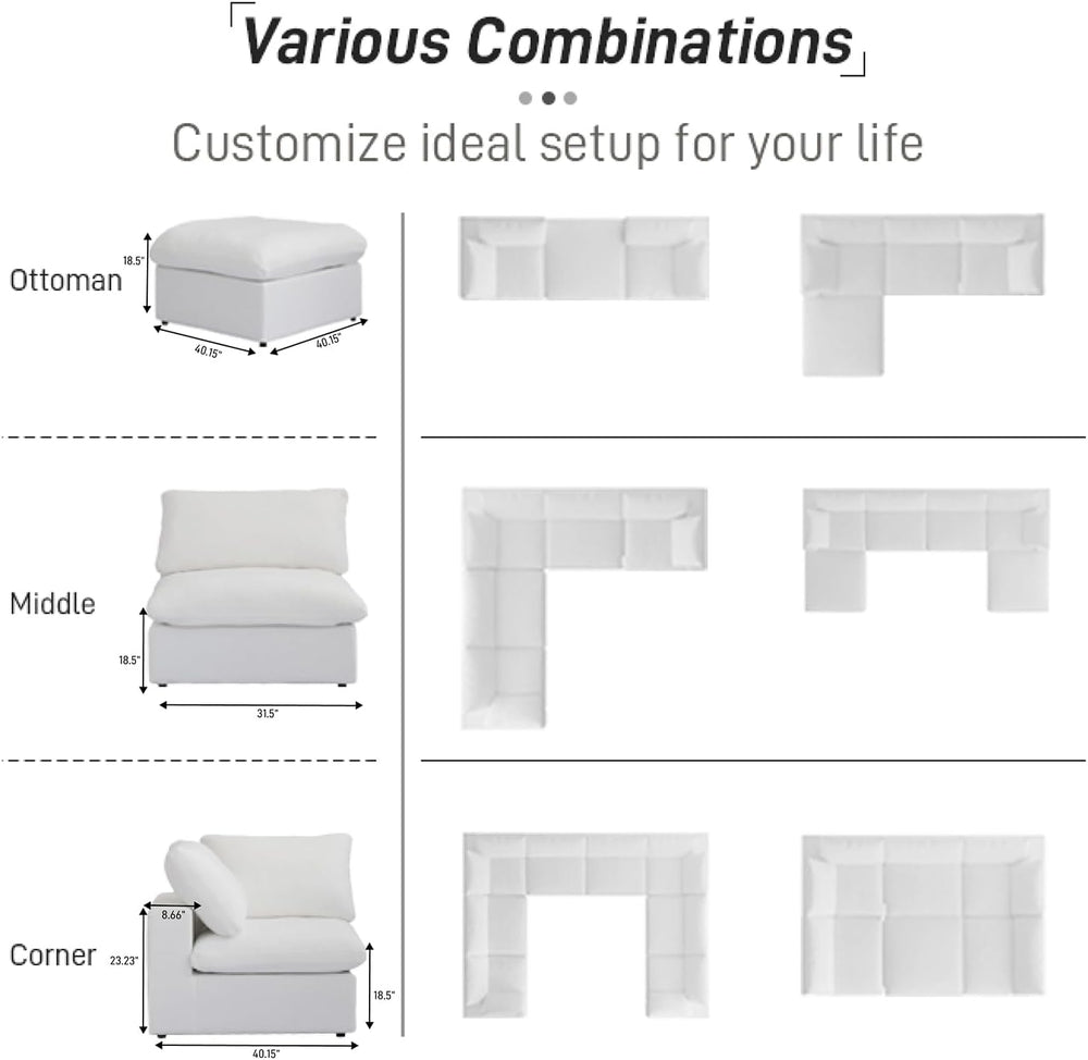 Cloud Modular Sectional Couch,160inch Overzised Down Filled Comfort Sofa Couc...