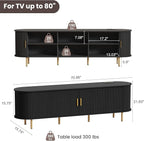 DHH 70.8 Inch Mid Century Modern TV Stand with Power Outlet for TVs up to 80 Inch, Entertainment Center with Storage and Adjustable Shelves, Media Console with Sliding Doors for Living Room(Black)