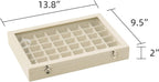 Frebeauty 48 Grid Jewelry Tray,Adjustable Earring Holder Organizer with Glass Lid,Velvet Drawer Jewelry Organizer for Rings,Studs,13.8 x 9.5 x 2 Inches Jewelry Display Box,Gift for Women(Beige)