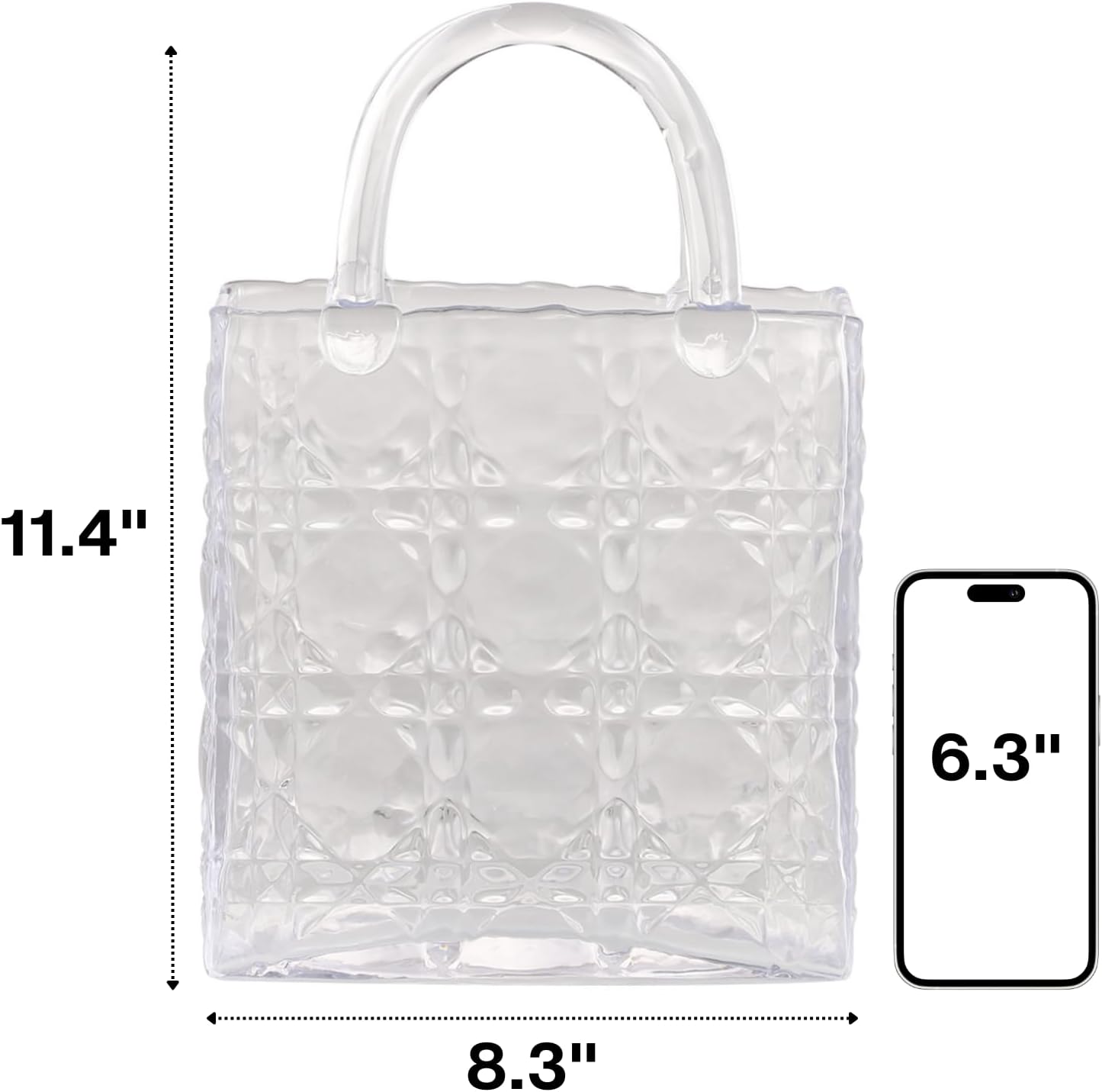Purse Vase, Glass Bag Vase, Glass Purse Vase for Flowers, Clear Vases, 12 Inch Large Flower Vase with Embossed Pattern for Wedding, Living Room, Bedroom, Table, Office(Tote)