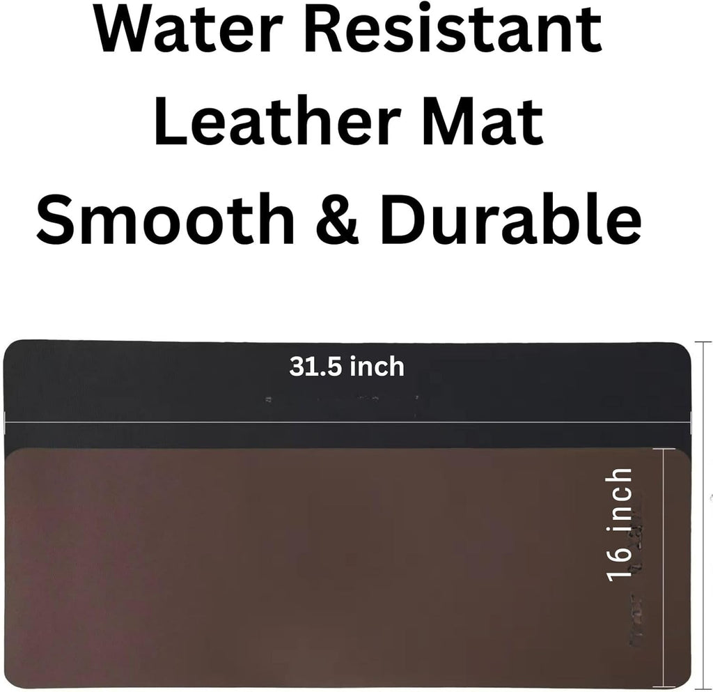 Premium Genuine Leather Desk Mat 31.5" x 15.8" Thick Office Desk Pad with Stitched Edges, Non Slip Rubber Base Large Laptop & Writing Table Pad (Dark Brown)