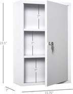 kleankin Steel Wall Mount Medicine Cabinet 3 Tier Emergency Box for Bathroom Kitchen, Lockable with 2 Keys, White