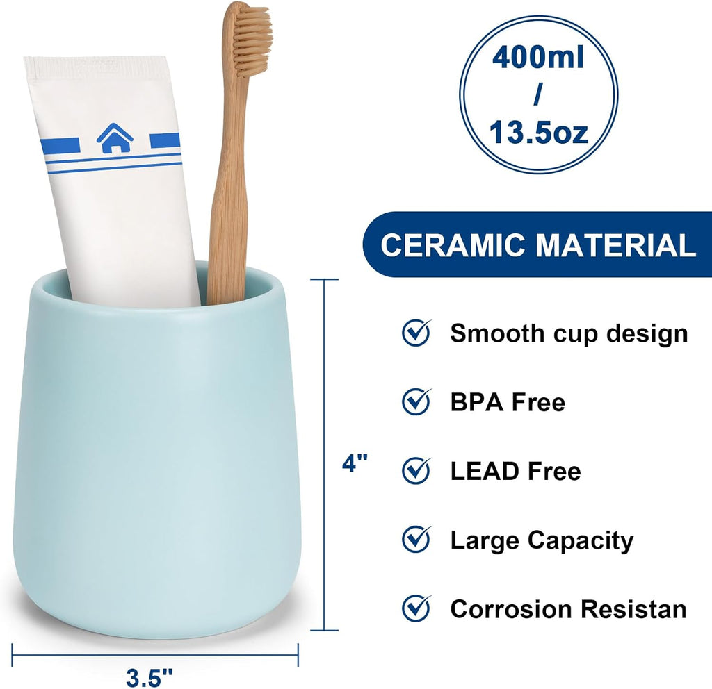 Bathroom Tumbler Cup Ceramic 13.5oz Reusable Toothbrush Cup 400ml,Toothbrush Holder Adequate for Your Bathroom (Cyan)