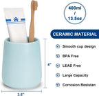 Bathroom Tumbler Cup Ceramic 2Pcs 13.5oz Reusable Toothbrush Cup 400ml,Toothbrush Holder Adequate for Your Bathroom (Cyan)