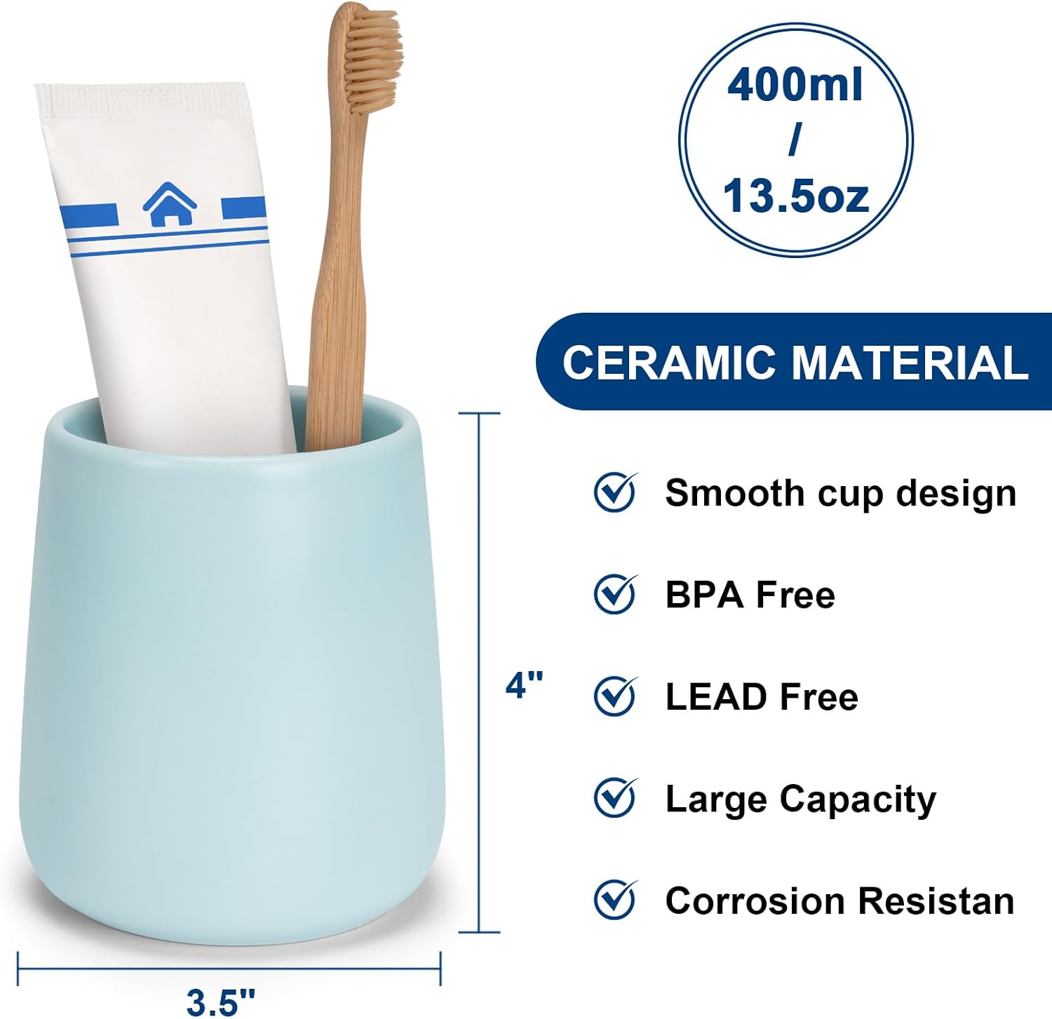 Bathroom Tumbler Cup Ceramic 2Pcs 13.5oz Reusable Toothbrush Cup 400ml,Toothbrush Holder Adequate for Your Bathroom (Cyan)