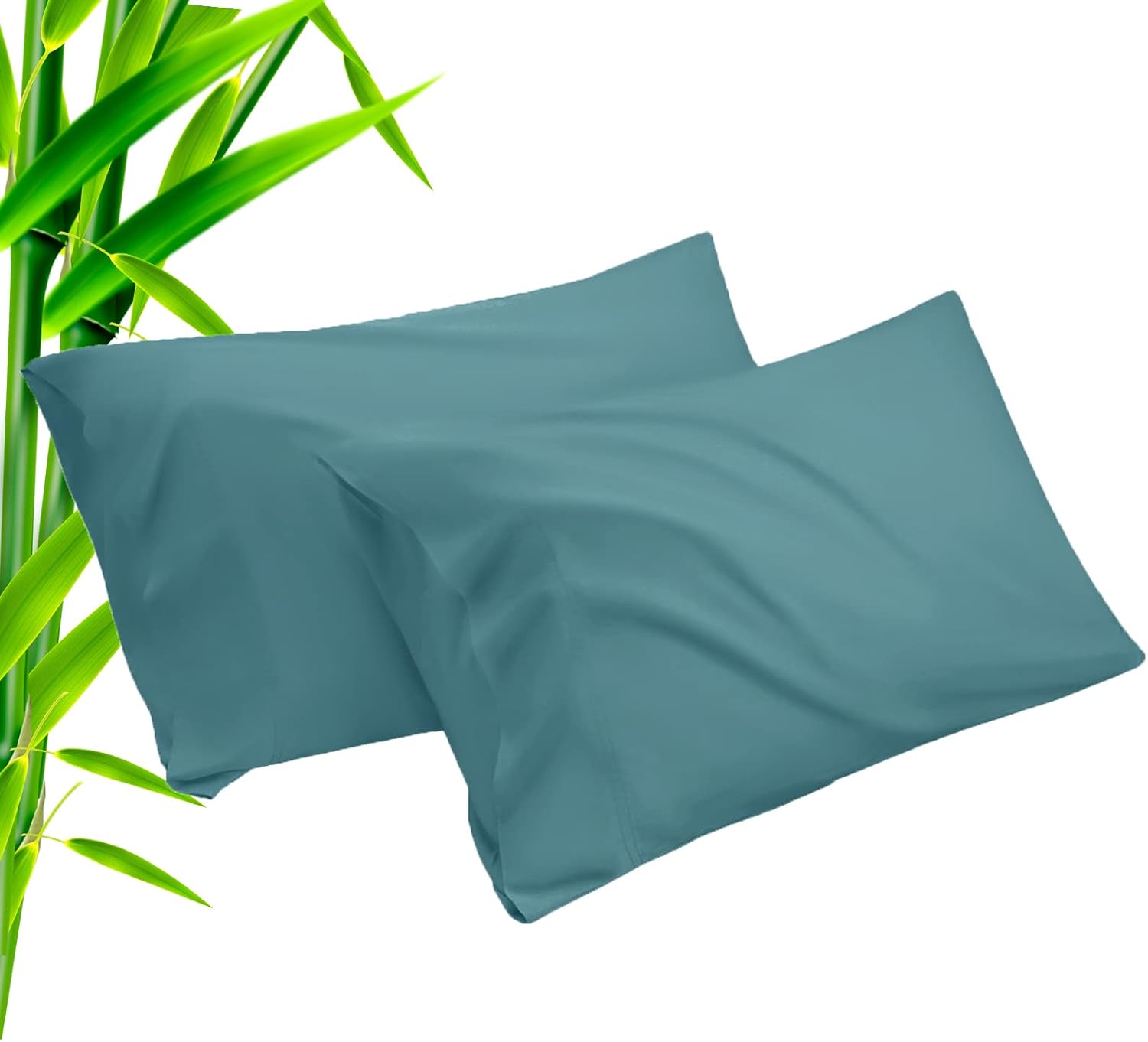 Teal Pillow Cases Standard Size 2 Pack, Bamboo Rayon Cooling Pillowcases with Envelope Closure, Cool Breathable Pillow Case for Hot Sleepers & Night Sweats, 20x26 inches