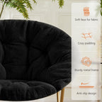 HealSmart Saucer Chair, Comfy Faux Fur Chair for Bedroom, Saucer Chairs for Adults, Teens, Round Shaped Moon Chair with Foldable Metal Frame, Black