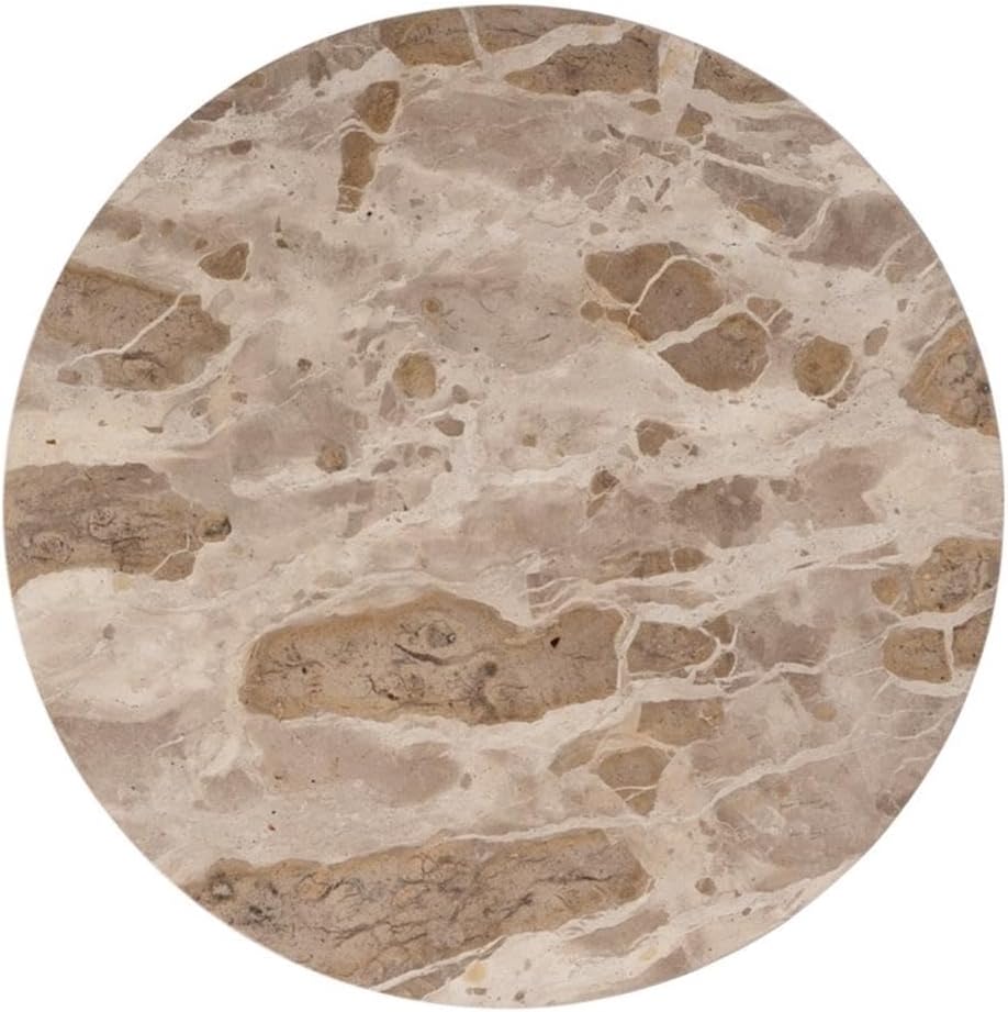 Beaumont Lane Transitional Round Marble and Iron Side Table, Beige Tiger Marb...