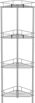 4 Tier Floor Standing Corner Shower Caddy Organizer Shelf with Hooks, Bathroom Shelves Stand Rack, Gray