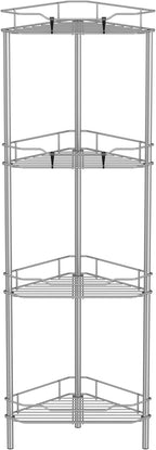 4 Tier Floor Standing Corner Shower Caddy Organizer Shelf with Hooks, Bathroom Shelves Stand Rack, Gray