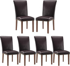 Stylish Dining Chairs Set of 6, Upholstered Parsons Dining Room Chair with Nailhead Trim, Kitchen Room Chair with Thick Cushions and Wood Legs, Nailhead Trim, Dark Brown Leather