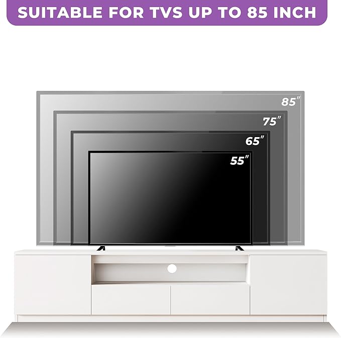 126" White Modern Entertainment Center for 65/70/75/80/85 inch TV, Included TV Stand and Two Glass Display China Cabinet, 3-Piece Lighted Media Console for Living Room (ABA-126 Cabinets Set)