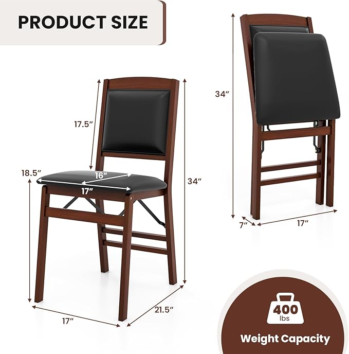 Giantex Folding Dining Chairs Set of 4, Foldable Wood Kitchen Chairs with Pad...
