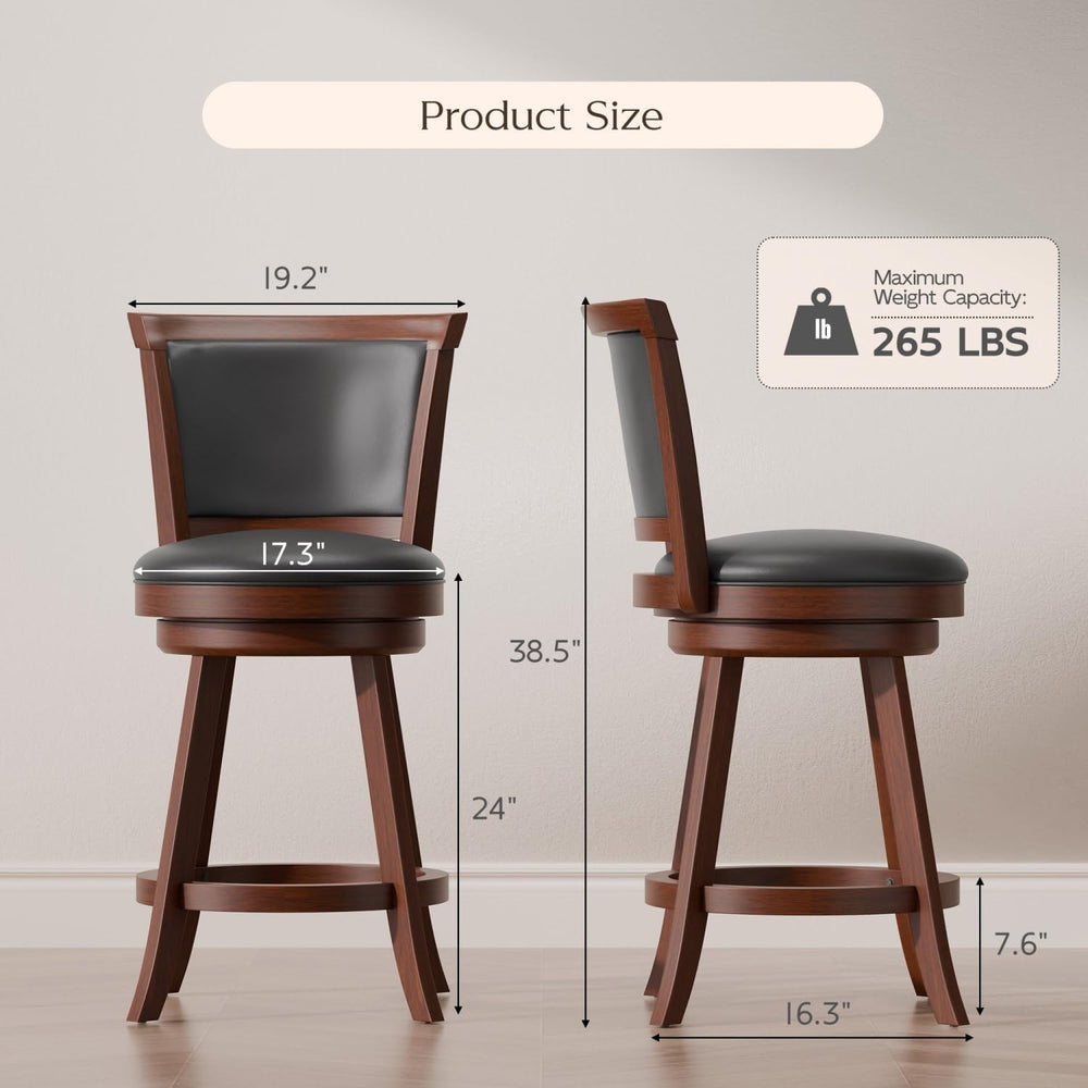 Bar Stools Set of 2, Farmhouse 24" Counter Height Barstools, Brown | Uph...