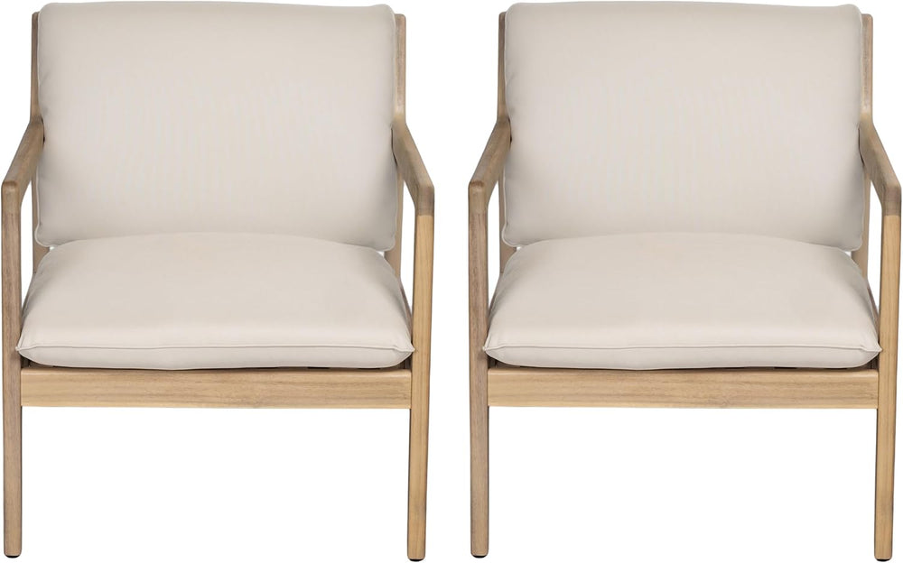 Elountik Acacia Wood Patio Club Chair Set of 2 with Cushions, Outdoor Armchai...