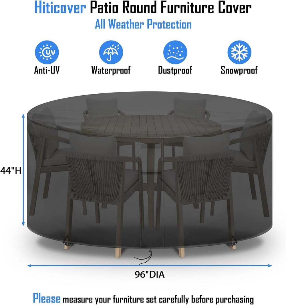 Round Patio Furniture Covers Waterproof, 96" Dia x 44" H