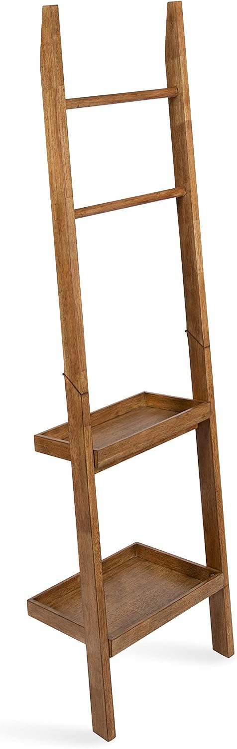 Kate and Laurel Lowry Farmhouse Wood Ladder Shelf; 18 x 14 x 58; Natural Wood; Decorative Modern Leaning Shelf for Storage and Display